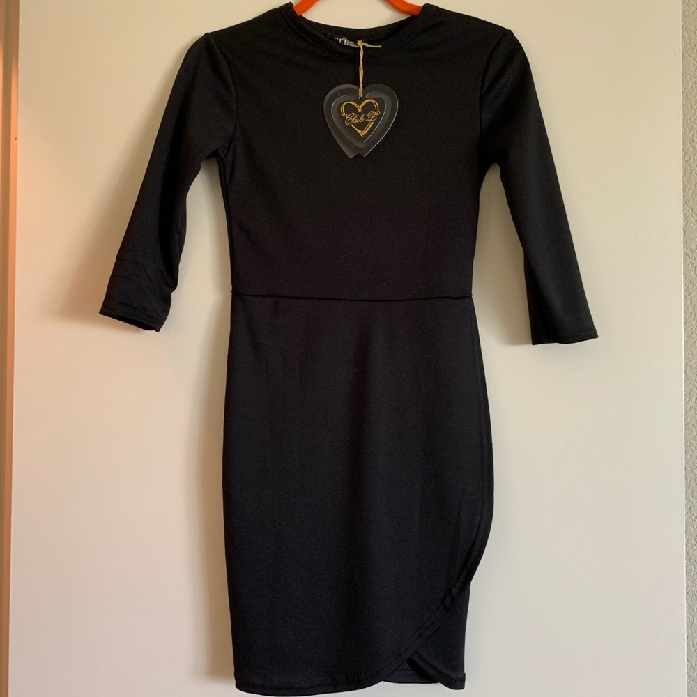NWT black dress with wrapping skirt, size 34